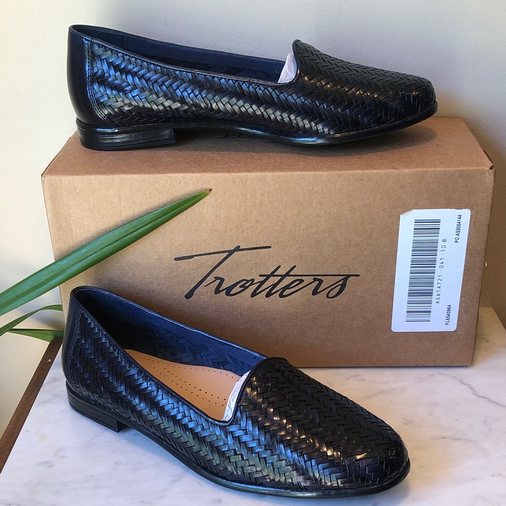 Trotters Navy Woven Leather Slip-On Loafers